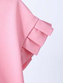 女童甜美清新风立体花朵装饰荷叶边短袖上衣+宽松短裤休闲套装日常夏季两件套 - 粉色 - 查看 5