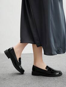 CUCCOO BIZCHIC Ladies Black Glossy Platform Loafers Casual Commuter Style Valentine's Day