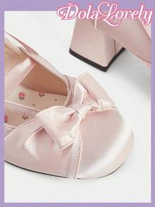 Dola Lovely 女鞋，浅粉色蝴蝶结装饰玛丽珍高跟鞋洛丽塔风格 - 藕粉色 - 查看 9