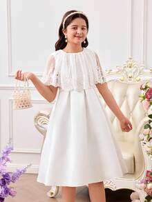 少女时尚派对圆领花童礼服 - 白色 - 查看 10