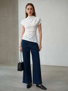 MOTF PREMIUM CAMISETA MINIMALISTA ASIMÉTRICA PARA MUJER - Blanco - Ver 4