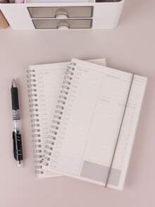 1pc PP Notebook, Minimalist Semi-Transparent Cover Self-Discipline Check-In Schedule Coil Notebook Back To School - White - View 1