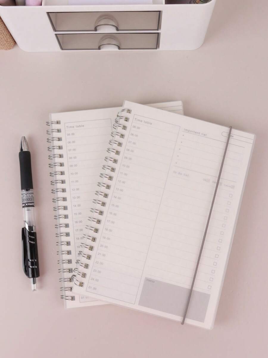 1pc PP Notebook, Minimalist Semi-Transparent Cover Self-Discipline Check-In Schedule Coil Notebook Back To School - White - View 1