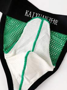 WENEZON Men's Letter Webbing Mesh Breathable Thong Underwear Underwear Thong Men S Jock Strap Men Bikini Underwear - Green - View 4