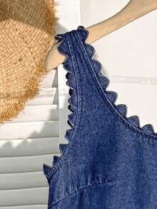 Comfortcana Vestido cropped jeans casual feminino - Lavagem escura - Ver 3