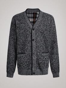 Officeau Men's Elegant Casual Comfortable V-Neck Knit Cardigan Sweater, Spring/Autumn/Winter, Long Sleeve Top - Dark Grey - View 1