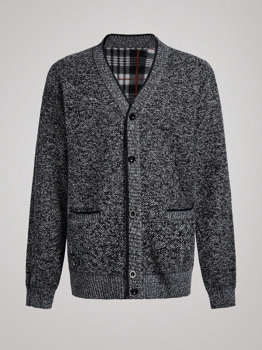 Officeau Men's Elegant Casual Comfortable V-Neck Knit Cardigan Sweater, Spring/Autumn/Winter, Long Sleeve Top - Dark Grey - View 1