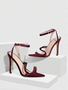 CUCCOO SZL Minimalist Chic Thin Strap Crystal Heel Sandals, Versatile High Heeled Sandals For Outdoor & Streetwear Spring Shoes Spring Break Easter Valentine's Day - Velvet brown - View 2