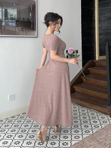 DAZY Women's Elegant V-Neck Twist Dress, Summer Wedding Guest Dress - Pink - View 2