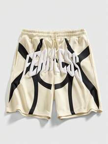 ROMWE MEN Street Life Pantalones cortos casuales para hombres con bolsillo, cintura con cordón y espuma - Beis - Ver 7