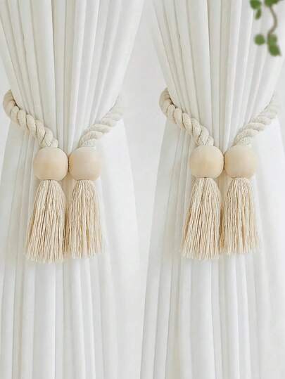 2 piezas de sujetacortinas magnéticos, hebillas con borlas de madera para cortinas para ventana, regalo de decoración del hogar para inauguración de casa, sala de estar, dormitorio, cocina