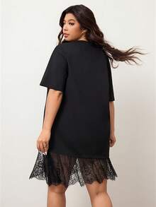 Enliva Đầm thun dáng rộng cỡ lớn dành cho nữ, đầm thường ngày viền ren. - màu đen - Xem 4