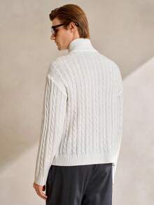 Manfinity CityGents Men's Solid Color Front Half Zip Plain Long Sleeve Casual Pullover Sweater, For Friends,  Spring/Summer Men's Lightweight Half-Zip Knit Sweater, Long Sleeve Pullover, Fall/Winter New Blogger Chic Design 3D Floral Embroidery Half-Zip Crew Neck Sweater, Spring/Summer It Is Great For Couples And Makes An Excellent Gift Idea For Boyfriends Or Husbands Zip Up Sweater Mens Sweater Polo Sweater Men Knitted - White - View 4