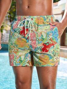 Manfinity VDAYZ Quần short đi biển nam mùa hè in họa tiết Paisley, cạp chun, có dây rút. - Nhiều màu - Xem 5