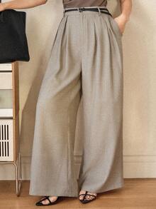 Dazy-Less 女士优雅设计口袋直筒休闲短裤，商务休闲办公通勤装，春夏款