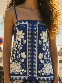 CAJUNI Op And Pants Set With Cacao Flower Print, Mediterranean Style Clothes - Multicolor - View 5