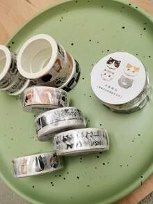 1 pieza Cinta Washi con diseño de gato lindo de 15mm*5m, cinta adhesiva de papel con dibujos animados para decoración de álbumes y diarios - Albaricoque - Ver 6