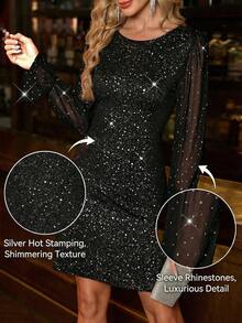 SHEIN Clasi Casual Fashionable Long Sleeve Round Neck Waisted Plus Size Dress For Women Sparkly Black Dress Black Glitter Dress Long Sleeve Black Dress Black Party Dress Women Black Sequin Dress Winter Clothes For Women  Christmas Outfit For Women   New Year Clothes New Year's Outfit For Women  Winter Dress  Christmas Dress Christmas Party Dress  New Year Dress  New Year's Eve Dress Party Dress Elegant Party Dresses  Elegant Dresses For Women Sparkly Dress Glitter Dress Shiny Dress Elegant Black Dress Glitter Dresses For Women Rhinestone Dress Black And Silver Dress Diamond Dress Valentine's Day Outfit - Black - View 2