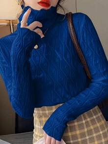 INAWLY Women's Solid Color Turtleneck Long Sleeve Fitted Sweater