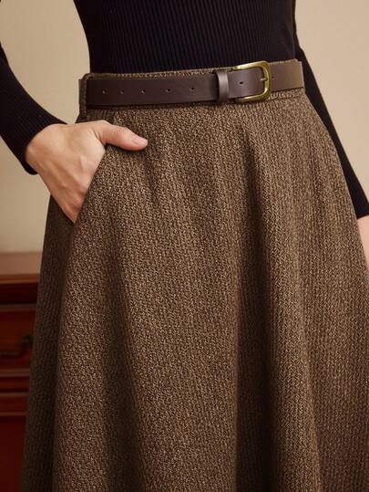 Vintamour Vintage Elegant Women High Waist Skirt With Pockets Casual Homecoming Going Out Christmas Fall Long Skirt Christmas New Year Thanksgiving For Women