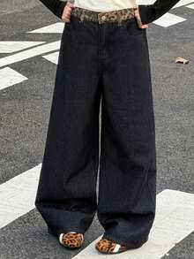 DAZY Teen Girl Leopard Print Slant Pocket Casual Jeans - Dark Wash - View 7