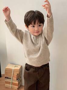 DAZY Sweater Lengan Panjang 2 in 1 Warna Kontras untuk Bayi Laki-laki, Musim Gugur/Musim Dingin untuk Balita - Aprikot - View 3