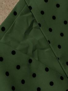Aveloria Modichic 女士波点个性化长袖宽肩宽松翻领腰带直筒裤套装，初秋 - 綠色 - 查看 7
