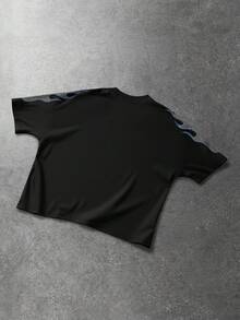 ROMWE MEN Street Life 男士休闲时尚街头自由女神像标语印花水钻装饰短袖T恤，夏季 - 彩色 - 查看 3