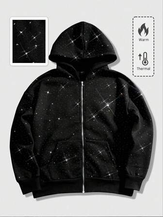 Herren Lässig Hoodie mit schweren Strass-Reißverschluss