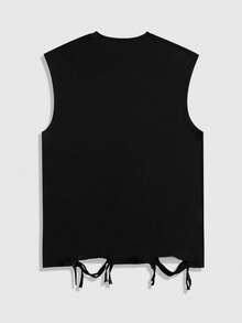 ROMWE MEN Street Life Men Figure & Slogan Graphic Tank Top - Black - View 3