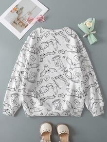 HARRY POTTER X SHEIN Áo nỉ cổ tròn in hình cú và chữ dành cho bé gái tuổi teen, kiểu dáng thường ngày, thích hợp cho mùa thu. - trắng - Xem 2