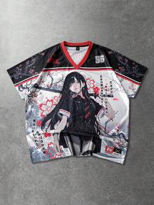 ROMWE MEN Anime 男士动漫印花短袖T恤，适合春夏穿着 - 紅色 - 查看 4