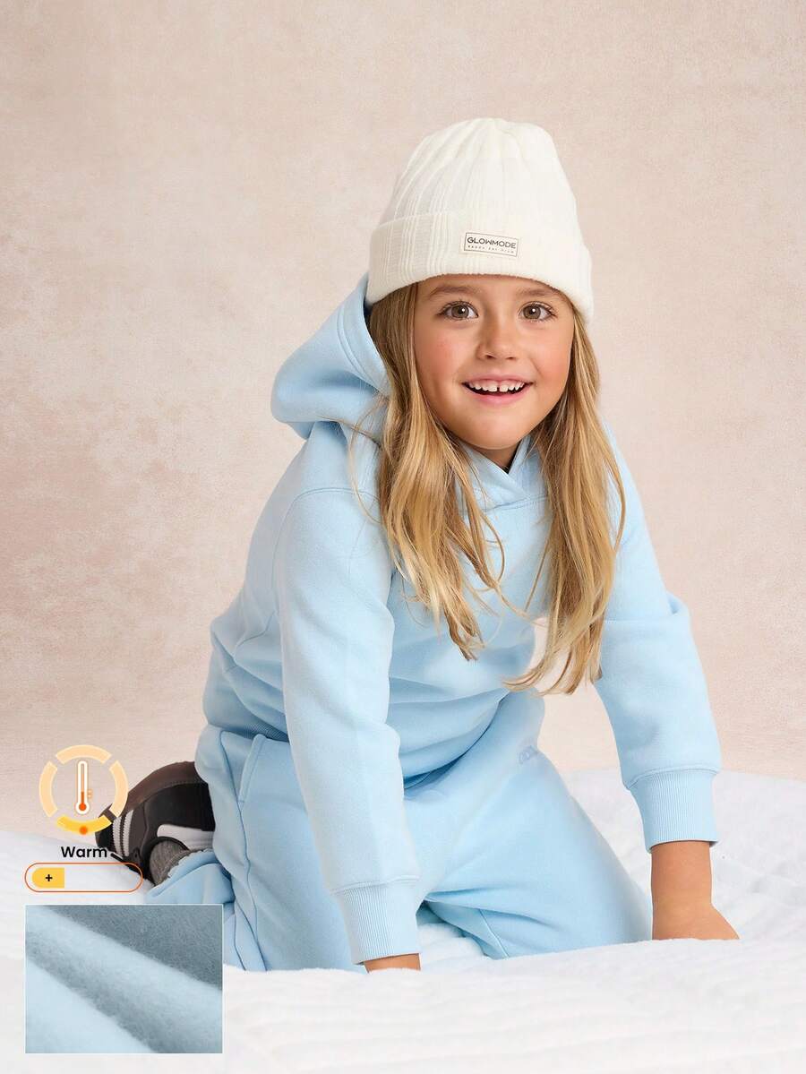 GLOWMODE Kids Wear Everyday Fleece Ready Set Glow Ultra-Soft Warm Loose Fit Adjustable Drawstring Graphic Hoodie Sweatshirt Daily Casual Outdoors Gym Studio Winter Wear - Baby Blue - View 1
