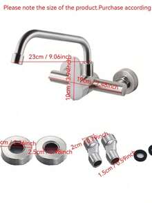 A Handle-Equipped 5.9-Inch Central Commercial Kitchen Faucet, Wall-Mounted Kitchen Faucet, Featuring A Stainless Steel Brushed Nickel Finish. Suitable For Commercial Kitchen Sinks.