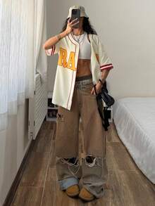 StreetHx قميص نسائي كاجوال بطباعة حرفية فضفاض بأكمام قصيرة - أصفر - مشاهدة 4