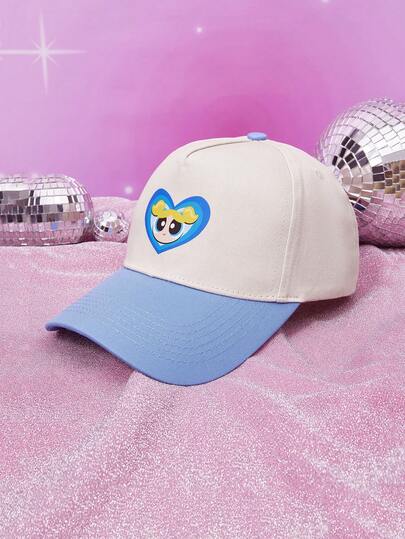 THE POWERPUFF GIRLS X SHEIN 1 Pc,POWERPUFF GIRLS Bubbles 2-Tone Cap,Baseball Game Fits,Basketball,Fall Fits,Sports Style,90's Outfit,Bright Colors,Flat Brim Hat,Adjustable Casual Dad Hat Sports Sun Hat For Women & Men, Sun Protection Casual Cap For Travels, Parties And Beach