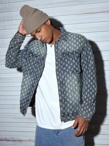 Modcrash 男士复古街头风美式长袖牛仔夹克，小众，秋季款 - 中等水洗藍 - 查看 5