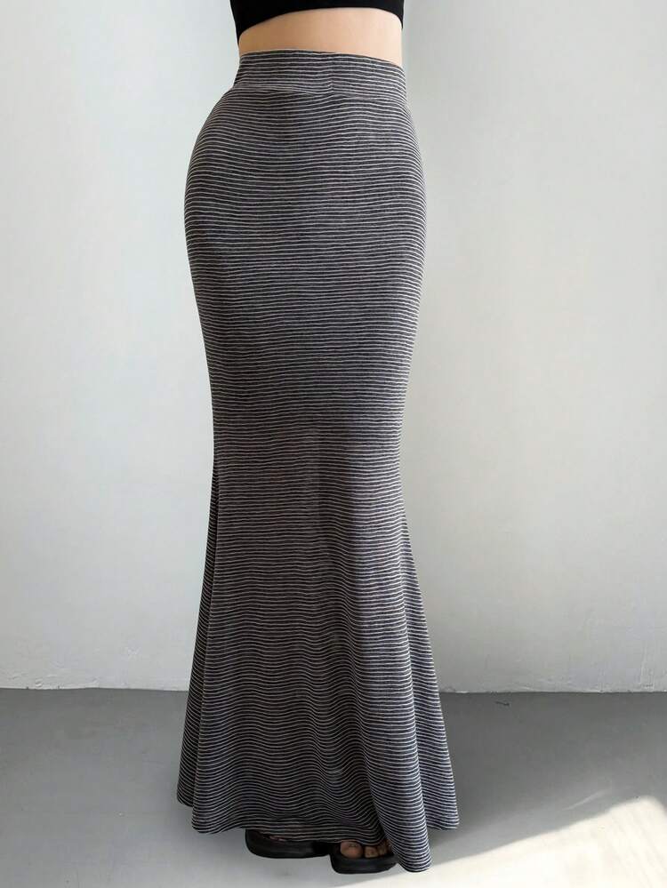 Women's High Waist Striped Mermaid Casual Skirt