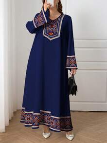 Al Najma Đầm dài tay kiểu Ả Rập tối giản, cỡ lớn, phong cách thường ngày, in họa tiết hình học. - Nhiều màu - Xem 3