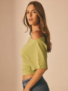 Aralina Women's Wide Neck Batwing Sleeve Ribbed Jersey Cinched Waist Top Cute Going Out Top For Women Everyday Casual Top Women's T-Shirt Festival Outfit Vacation Top Party Outfit - Green - View 6