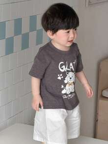 DAZY Toddler Boys' Cartoon Print Round Neck Casual Short Sleeve Top - Grey - View 4