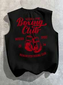 StoneGrade 时尚街头拳击口号休闲印花宽松男式黑色背心 - 黑色 - 查看 1