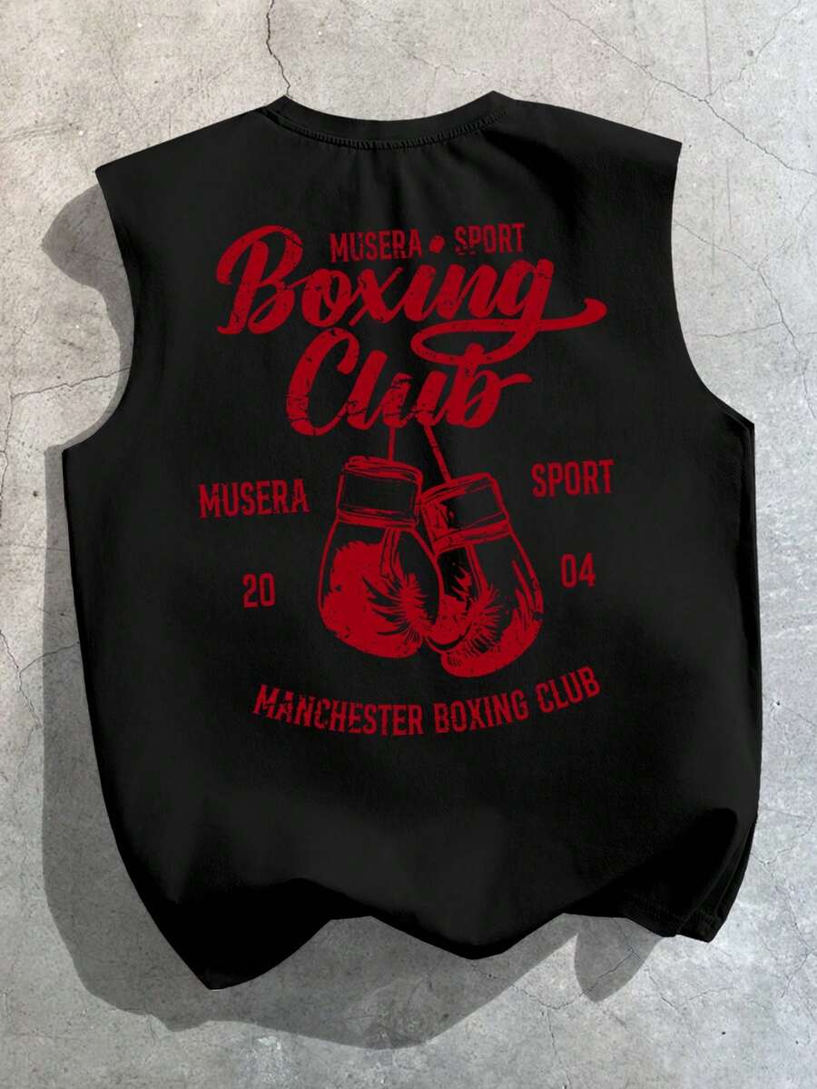 StoneGrade 时尚街头拳击口号休闲印花宽松男式黑色背心 - 黑色 - 查看 1