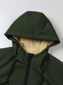 Manfinity Homme Loose-Fit Men's Long Sleeve Color Block Letter Print Hooded Fleece Jacket , Autumn Grunge - Black - View 5