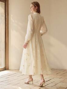 MOTF PREMIUM WOMEN'S ELEGANT FLORAL EMBROIDERED DRESS - Apricot - View 4