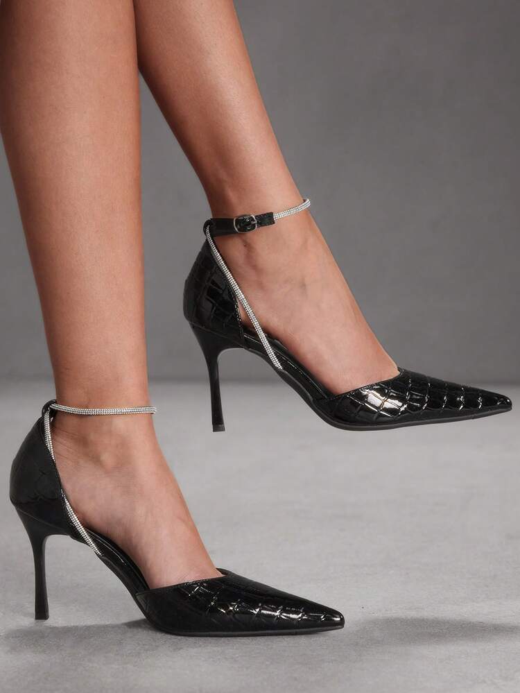 CUCCOO SZL Sexy Fashion Pointed Toe Women's Stiletto High Heel Rhinestone Chain Sexy Party Nightclub Ladies High Heel Hollow Out Pumps