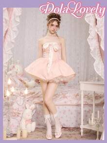 Dola Lovely 女鞋，浅粉色蝴蝶结装饰玛丽珍高跟鞋洛丽塔风格 - 藕粉色 - 查看 2