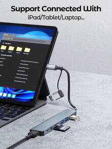 Teckwe USB 3.0 USB-C 集线器，带 SD 卡读卡器和音频插孔，8 合 1 USB 延长线分线器多端口转换器适配器，适用于 Air 及更多 PC/笔记本电脑/平板电脑设备 - 銀色 - 查看 2