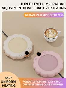 Teckwe European Standard Flower Shaped Constant Temperature Coaster, Anti Dry Burning, Adjustable Temperature, Electric Heating Coaster, Digital Display, Intelligent - EU C Type Plug(220-240V) - View 2