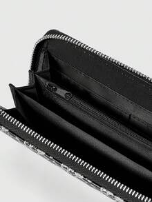 ROMWE Grunge Punk Skull Head With Flower Black Base Grey Shadow Long Wallet - Skull with flowers - View 4